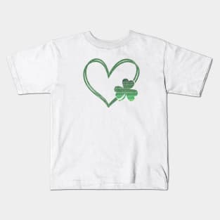 Green Heart Clover, St. Patrick's Day, Casual, Nature Inspired , Love, Spring Kids T-Shirt